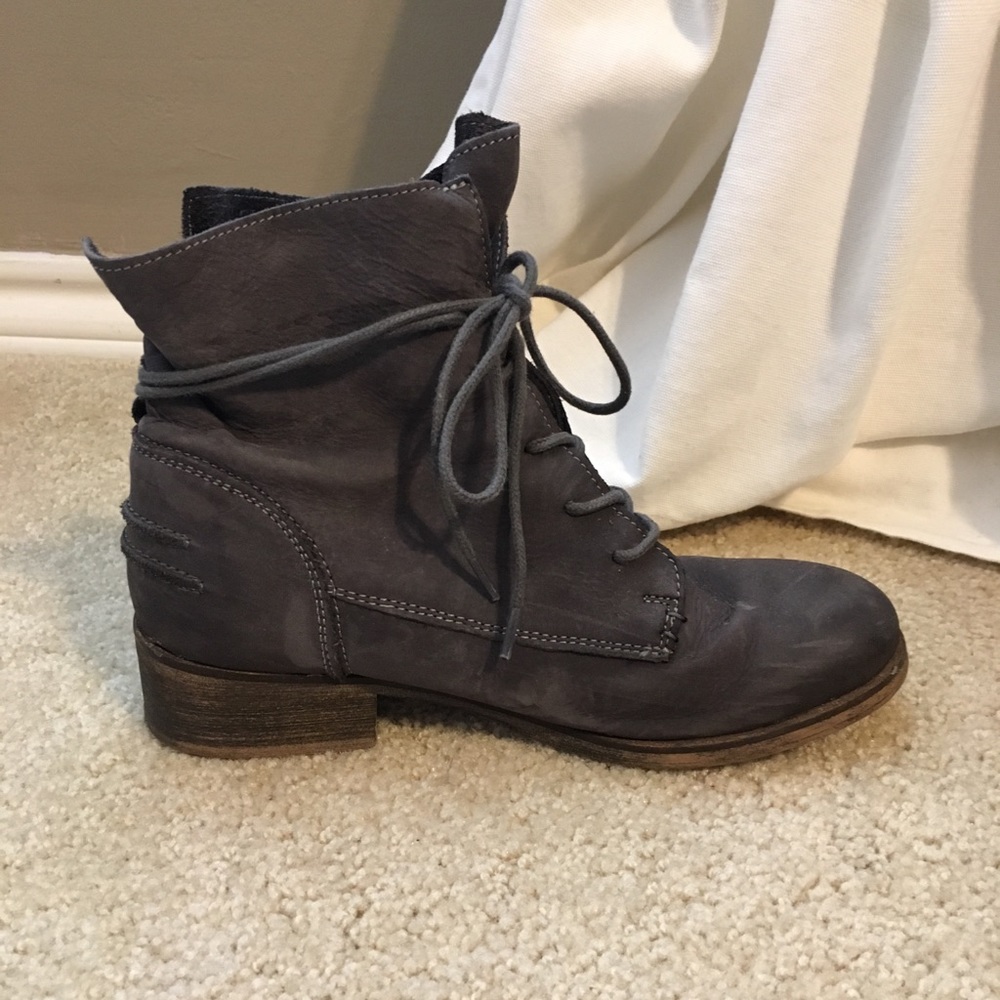 Gray leather combat boots